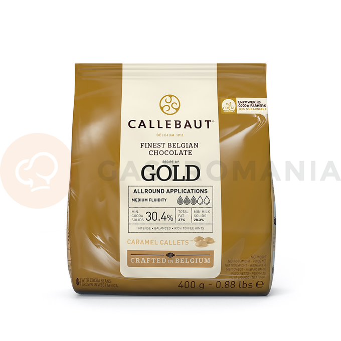 Karamelová čokoláda Gold 30,4% Callets&amp;#x2122; 0,4 kg balení | CALLEBAUT, CHK-R30GOLD-E0-D94