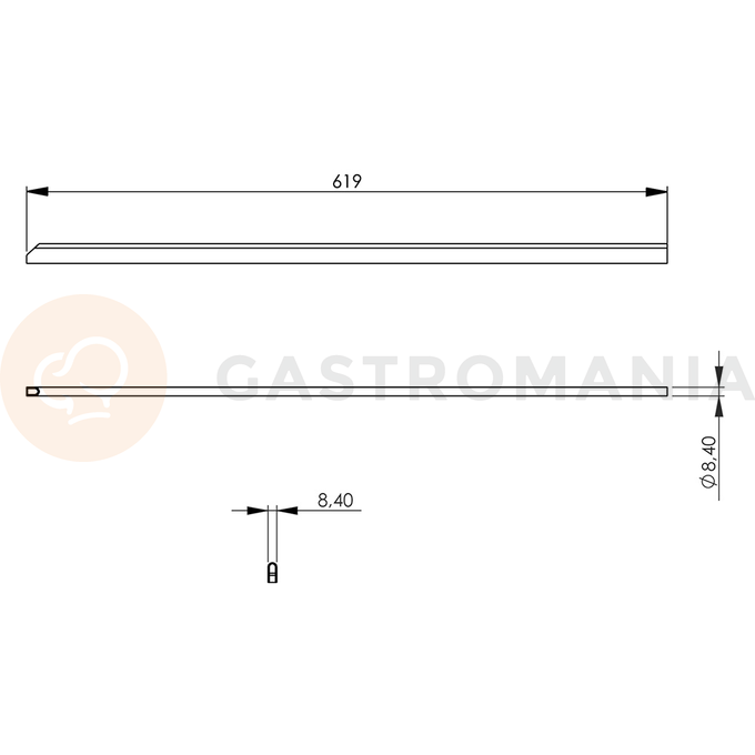 Spojovací lišta nízká, střední ke spotřebičům Stalgast řady 700, 8x619x19 mm | STALGAST, 9700072