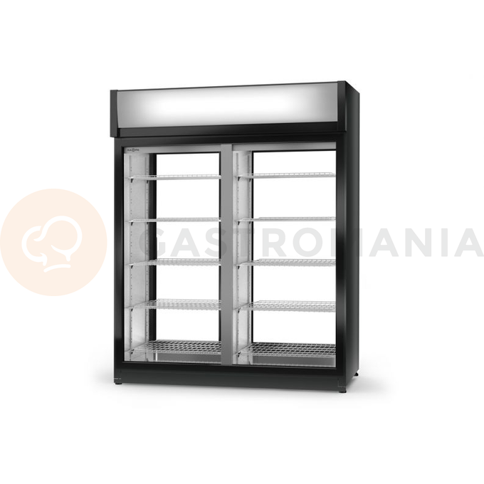 Chladící skříň dvoustranně prosklenná , posuvné dveře na staně obsluhy, napevno instalované sklo na straně zákazníka, horní agregát, 3 kl., 1600x780x2020 mm | RAPA, SCh - 2SR 1600 / 1D ecoline