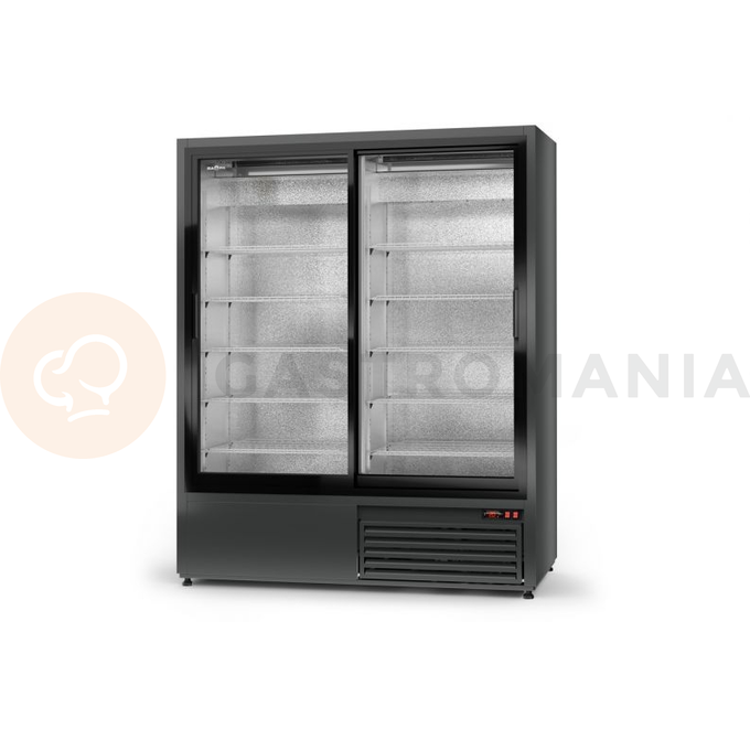 Chladící skříň jednostranně prosklenná s posuvnými dveřmi, dolní agregát, ventilátor, 3 kl., nerezový vnitřek, 1200x745x1980 mm | RAPA, SCh - SR 1200 ecoline