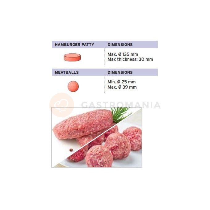 Automatyczna prasa do mięsa, hamburgerów, formowania klopsików, 0,9 kW, 6000 szt./h, 830x1164x1575/2055 mm | RESTO QUALITY, C/E HF