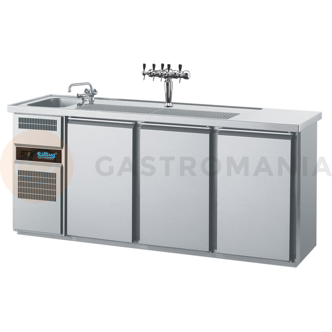 Chladící barový stůl 2100x700x980 mm, 3dvéřový, dřez na levé straně | RILLING, AGT M731L 81-1/1/1
