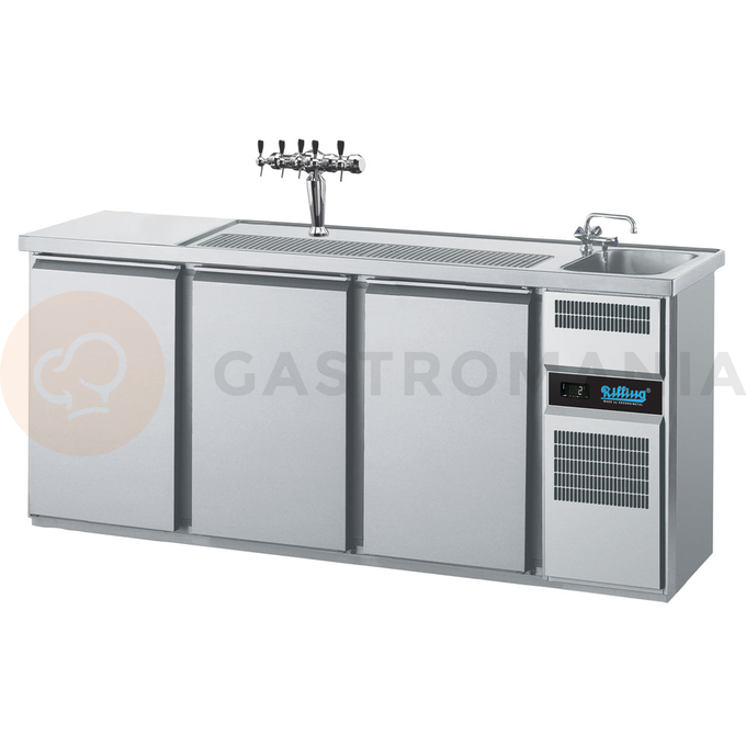 Chladící barový stůl 2100x700x980 mm, 3dvéřový, dřez na pravé straně | RILLING, AGT M731R 81-1/1/1