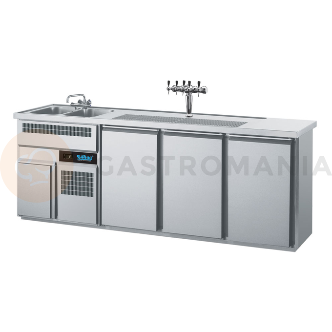 Chladící barový stůl 2500x700x980 mm, 3dvéřový, dřez na levé straně | RILLING, AGT M732L 81-1/1/1
