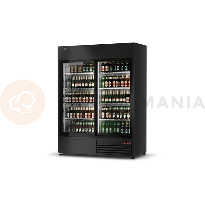 Chladící skříň vysoká, jednostranně prosklenná s posuvnými dveřmi, dolní agregát, velký objem, ventilátor, 3 kl., 1200x745x2190 mm | RAPA, SCh - SR 1200 WH