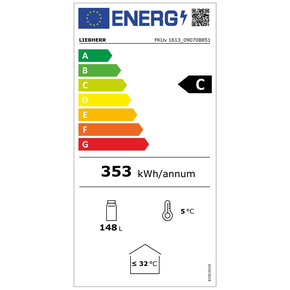 Chłodziarka do zabudowy pod blatem z przeszklonymi drzwiami i chłodzeniem dynamicznym, 148 l, 600x615x830 mm | LIEBHERR, FKUv 1613 744 Premium