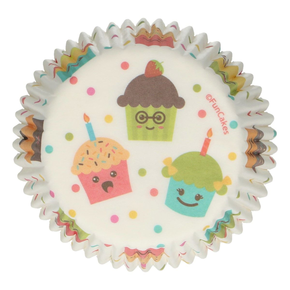 Košíčky na cupcake, průměr 5 cm, 48 ks bílé s barevnými dortíky | FUNCAKES, FC4014