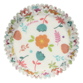 Košíčky na cupcake, průměr 5 cm, 48 ks bílé s květy | FUNCAKES, FC4204