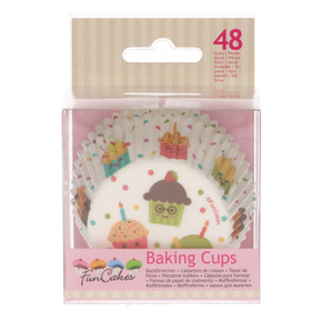 Košíčky na cupcake, průměr 5 cm, 48 ks bílé s barevnými dortíky | FUNCAKES, FC4014