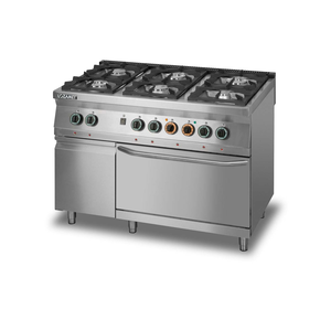 Plynový sporák se 6 hořáky a elektrickou troubou s termooběhem GN 1/1 a skříňkou, 1200x700x900 mm | LOZAMET, L700.KG6-PET+SD