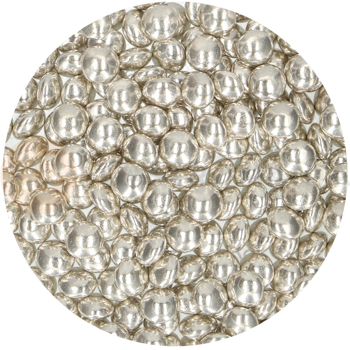 Lentilki czekoladowe Metallic Silver 80 g, srebrne | FUNCAKES, F51940