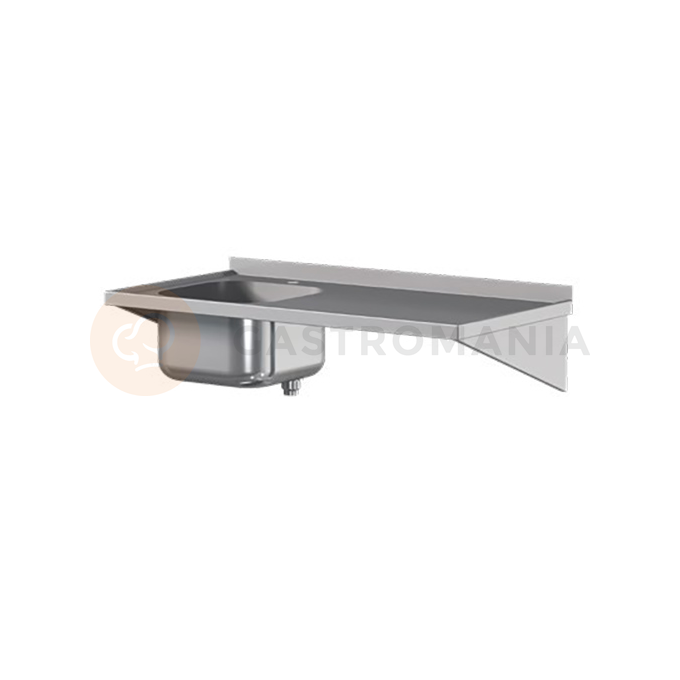 Přístěnná nerezová pracovní deska se dřezem, závěsná, bez noh 800x700x850 mm | ASBER, DTS-87/1-PL-L