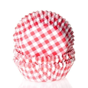Košíčky na cupcake, průměr 5 cm, 50 ks bílo- červená mřížka | HOUSE OF MARIE, HM0213