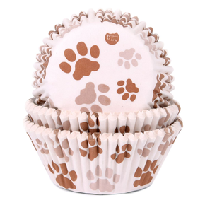Košíčky na cupcake, průměr 5 cm, 50 ks hnědé psí tlapky | HOUSE OF MARIE, HM6765
