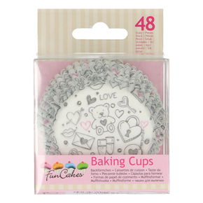 Košíčky na cupcake, průměr 5 cm, 48 ks bílé s psanými vzory | FUNCAKES, FC4202