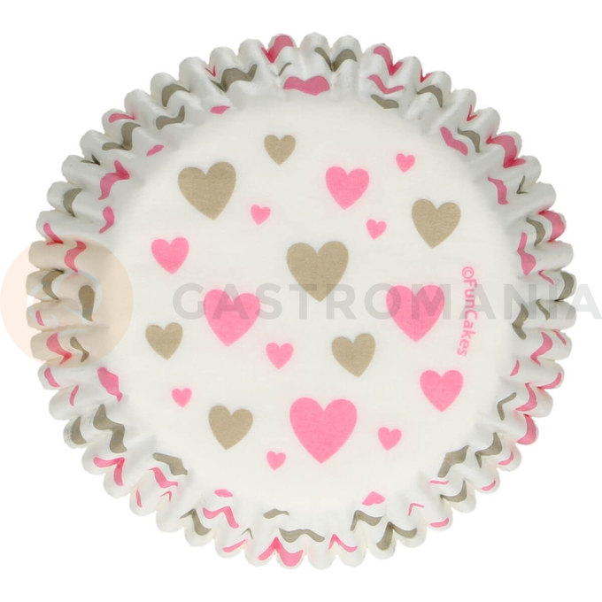 Košíčky na cupcake, průměr 5 cm, 48 ks bílé se srdíčky | FUNCAKES, FC4201