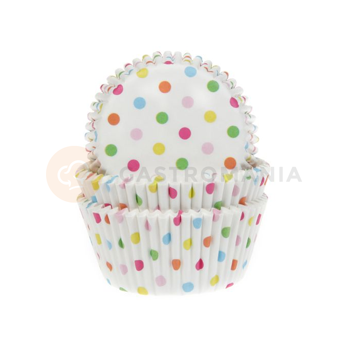 Košíčky na cupcake, průměr 5 cm, 50 ks barevné puntíky | HOUSE OF MARIE, HM4679
