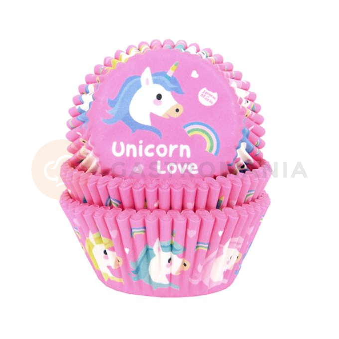 Košíčky na cupcake, průměr 5 cm, 50 ks růžová s jednorožcem | HOUSE OF MARIE, HM5962