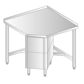 Stůl nástěnný rohový z nerezové oceli se skříňkou, 868x868x600x600x379x850 mm | DORA METAL, DM-3110