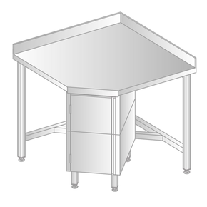 Stůl nástěnný rohový z nerezové oceli se skříňkou, zadní lištou a okapovou lištou, 868x868x600x600x379x850 mm | DORA METAL, DM-S-3110