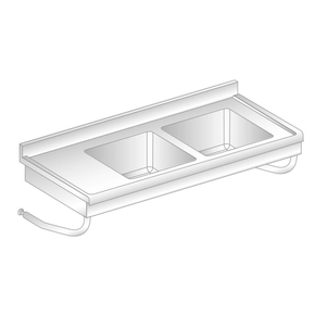 Stůl nástěnný závěsný z nerezové oceli s 2 dřezy, zadní lištou a okapovou lištou 1700x700x375 mm | DORA METAL, DM-S-3271