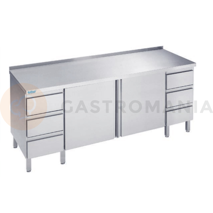 Pracovní stůl 1400x700x900 mm, 2 police, 2 bloky 3 zásuvek, 2 křídlové dveře, pracovní deska se zadním lemem  | RILLING, ASF 0714C S3B0