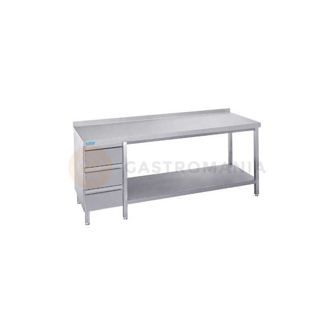 Pracovní stůl 800x600x900 mm s policí, 3 šuplíky a pracovní deskou se zadním lemem | RILLING, ATZ 0608C S3L0