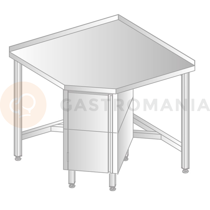 Stůl nástěnný rohový z nerezové oceli se skříňkou, 868x868x600x600x379x850 mm | DORA METAL, DM-3110