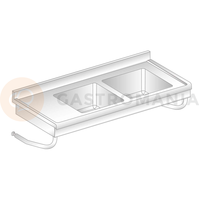 Stůl nástěnný závěsný z nerezové oceli s 2 dřezy, zadní lištou a okapovou lištou 1700x700x375 mm | DORA METAL, DM-S-3271