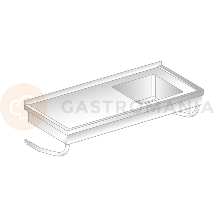 Stůl nástěnný závěsný z nerezové oceli s dřezem 1200x700x375 mm | DORA METAL, DM-3270