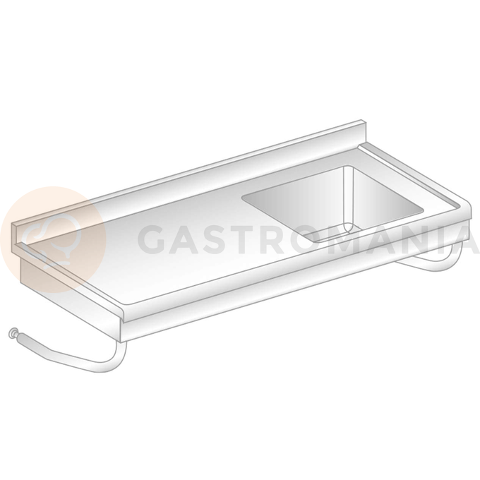 Stůl nástěnný závěsný z nerezové oceli s dřezem, zadní lištou a okapovou lištou 1300x700x375 mm | DORA METAL, DM-S-3270