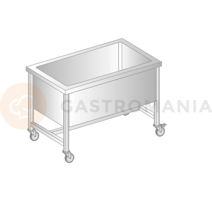 Stůl pojízdný z nerezové oceli s jednokomorovou vanou 1200x700x850 mm, výš. komory = 400 mm | DORA METAL, DM-3240