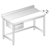 Stůl nástěnný z nerezové oceli s krájecí deskou, šuplíkem,  se zadní lištou a okapovou lištou 1200x600x850 mm | DORA METAL, DM-S-3106
