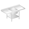 Stůl nástěnný z nerezové oceli s místem na myčku, otvorem pro odpad, dřezem a poličkou 1800x600x850 mm | DORA METAL, DM-3229