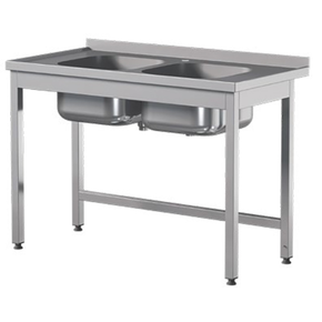Přístěnný nerezový stůl s dvoukomorovým dřezem 1200x600x850 mm | ASBER, STW-126/2-PL-L-B