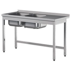 Přístěnný nerezový stůl s dvoukomorovým dřezem 1700x600x850 mm | ASBER, STW-176/2-PL-L-B