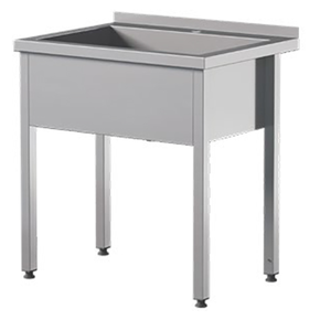 Přístěnný nerezový stůl s vanou, hloubka komory 300 mm 800x700x850 mm | ASBER, SBTW-873/1-PL