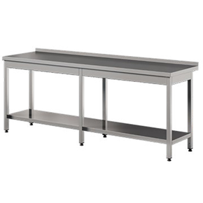 Přístěnný stůl z nerezové oceli s policí 2700x600x850 mm | ASBER, WT-276-PL-S