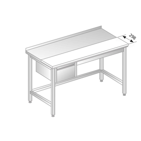 Stół przyścienny ze stali nierdzewnej z płytą do krojenia i szufladą 1200x700x850 mm | DORA METAL, DM-3106