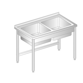 Stůl nástěnný z nerezové oceli s 2 dřezy 1000x600x850 mm | DORA METAL, DM-3009