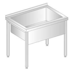Stůl nástěnný z nerezové oceli s jednokomorovou vanou 800x600x850 mm, výš. komory = 300 mm | DORA METAL, DM-3235