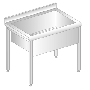Stůl nástěnný z nerezové oceli s jednokomorovou vanou, zadní lištou a okapovou lištou 1000x600x850 mm, výš. komory = 300 mm | DORA METAL, DM-S-3235