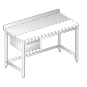 Stůl nástěnný z nerezové oceli s krájecí deskou, šuplíkem,  se zadní lištou a okapovou lištou 1200x700x850 mm | DORA METAL, DM-S-3106