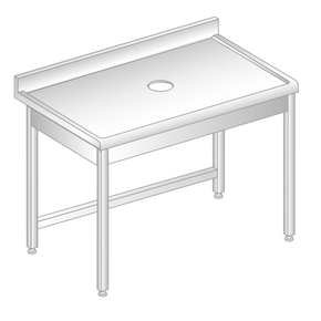 Stůl nástěnný z nerezové oceli s otvorem pro odpad, zadní lištou a okapovou lištou 1500x700x850 mm | DORA METAL, DM-S-3228