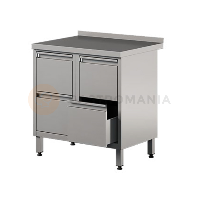 Nerezový přístěnný stůl se 4 zásuvkami 800x600x850 mm | ASBER, WM-86-PL-4DR