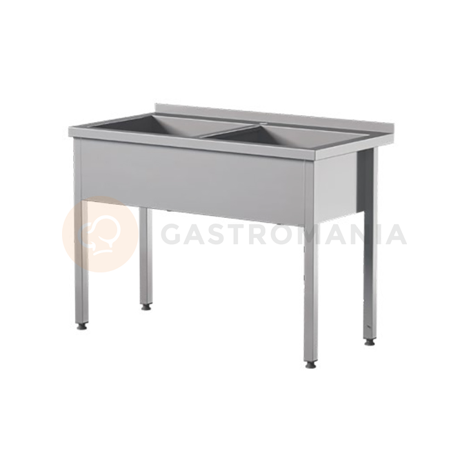 Přístěnný nerezový stůl s dvoukomorovou vanou, hloubka komory 300 mm 1400x600x850 mm | ASBER, SBTW-1463/2-PL