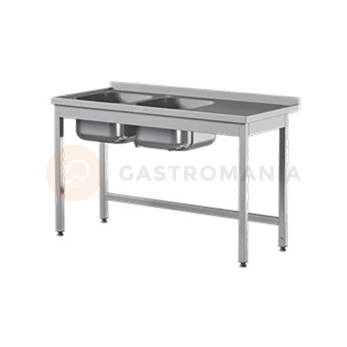 Přístěnný nerezový stůl s dvoukomorovým dřezem 1900x600x850 mm | ASBER, STW-196/2-PL-L-B