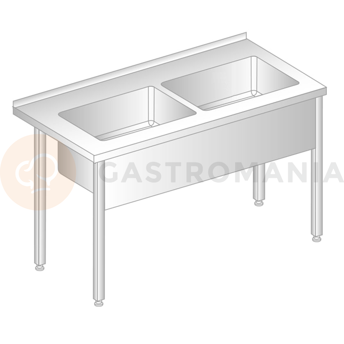 Stół przyścienny ze stali nierdzewnej z basenem dwukomorowym 1200x600x850 mm, wys. komory = 300 mm | DORA METAL, DM-3249