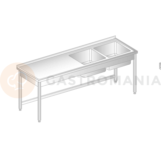Stůl nástěnný z nerezové oceli s 2 dřezy 1500x700x850 mm | DORA METAL, DM-3010