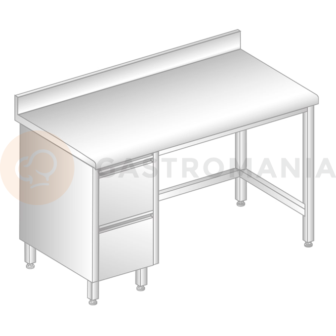 Stůl nástěnný z nerezové oceli s 2 šuplíky, zadní lištou a okapovou lištou 1100x600x850 mm | DORA METAL, DM-S-3112